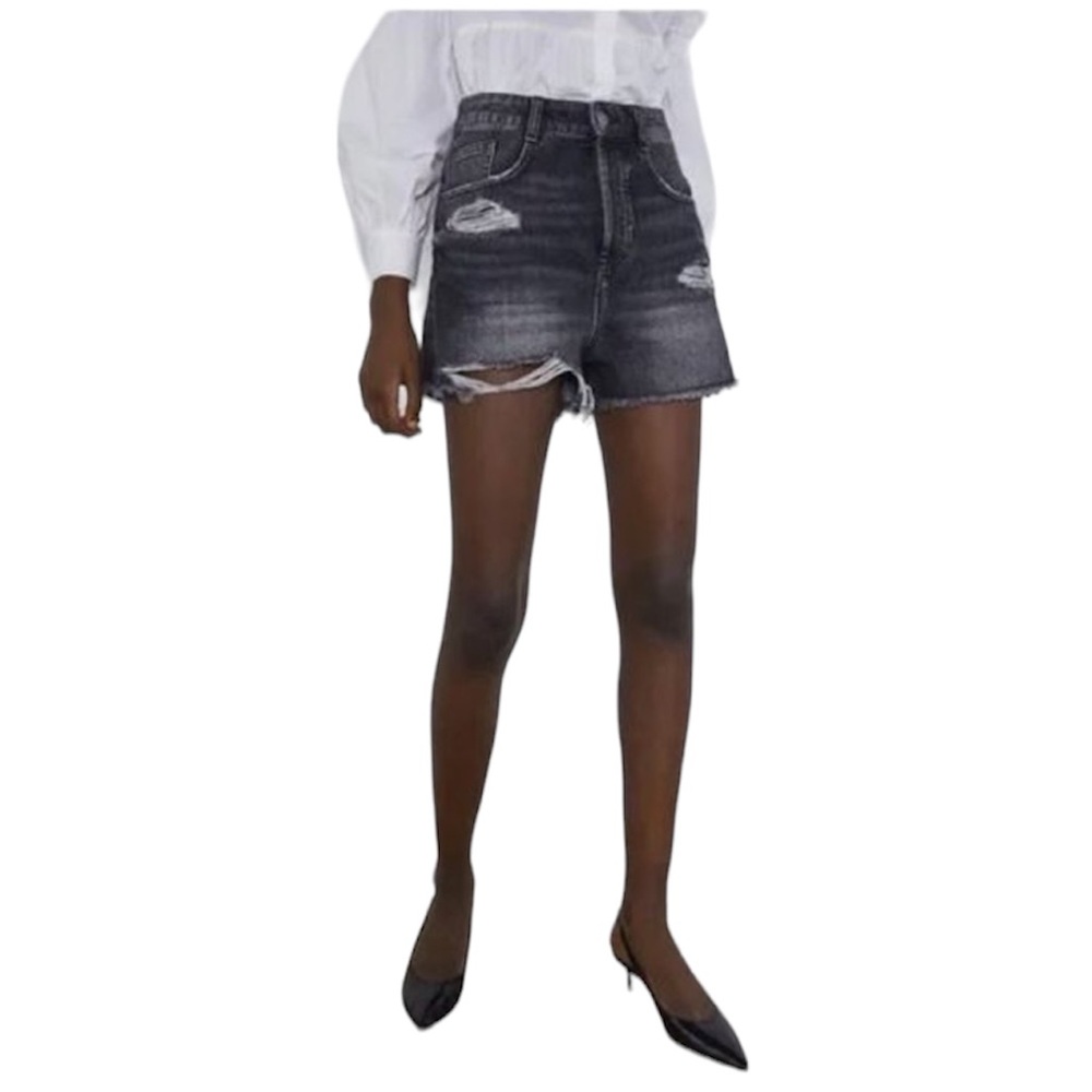 Zara Black Wash Distressed Denim Shorts, NWOT, 6